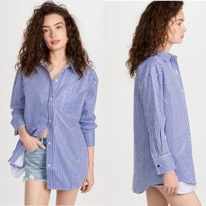 NWT retrofete SEROYA Hefley Oversized Shirt Dress Royal Blue Stripe Size S